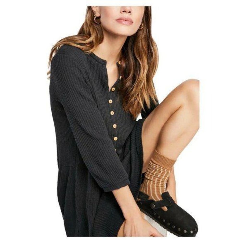 Free People Beach Blossom Ribbed Button Up Dress - Picture 2 of 9